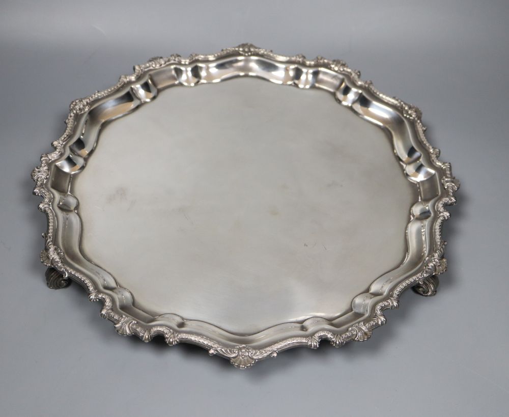 A late 1950s silver salver, Suckling Ltd Birmingham, 1959, 30.3cm, 26oz.